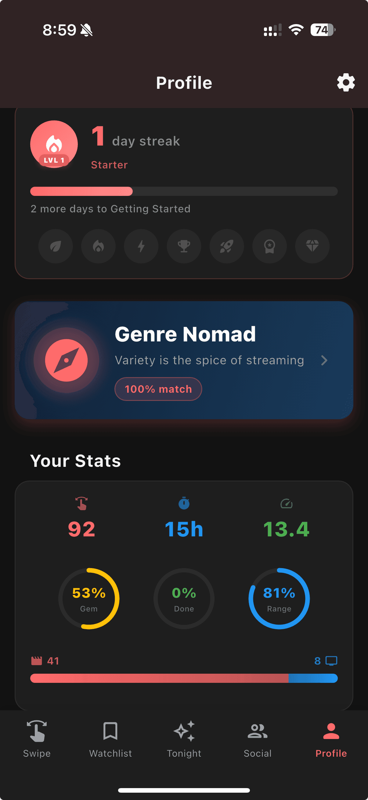 Streaming personality profile
